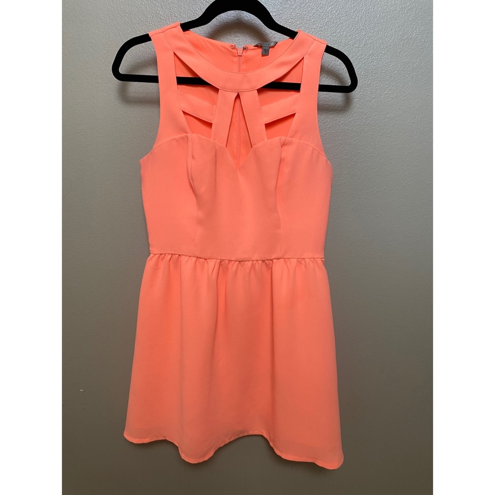 Guess Neon Orange Coral Peach A Line Cutout Dress